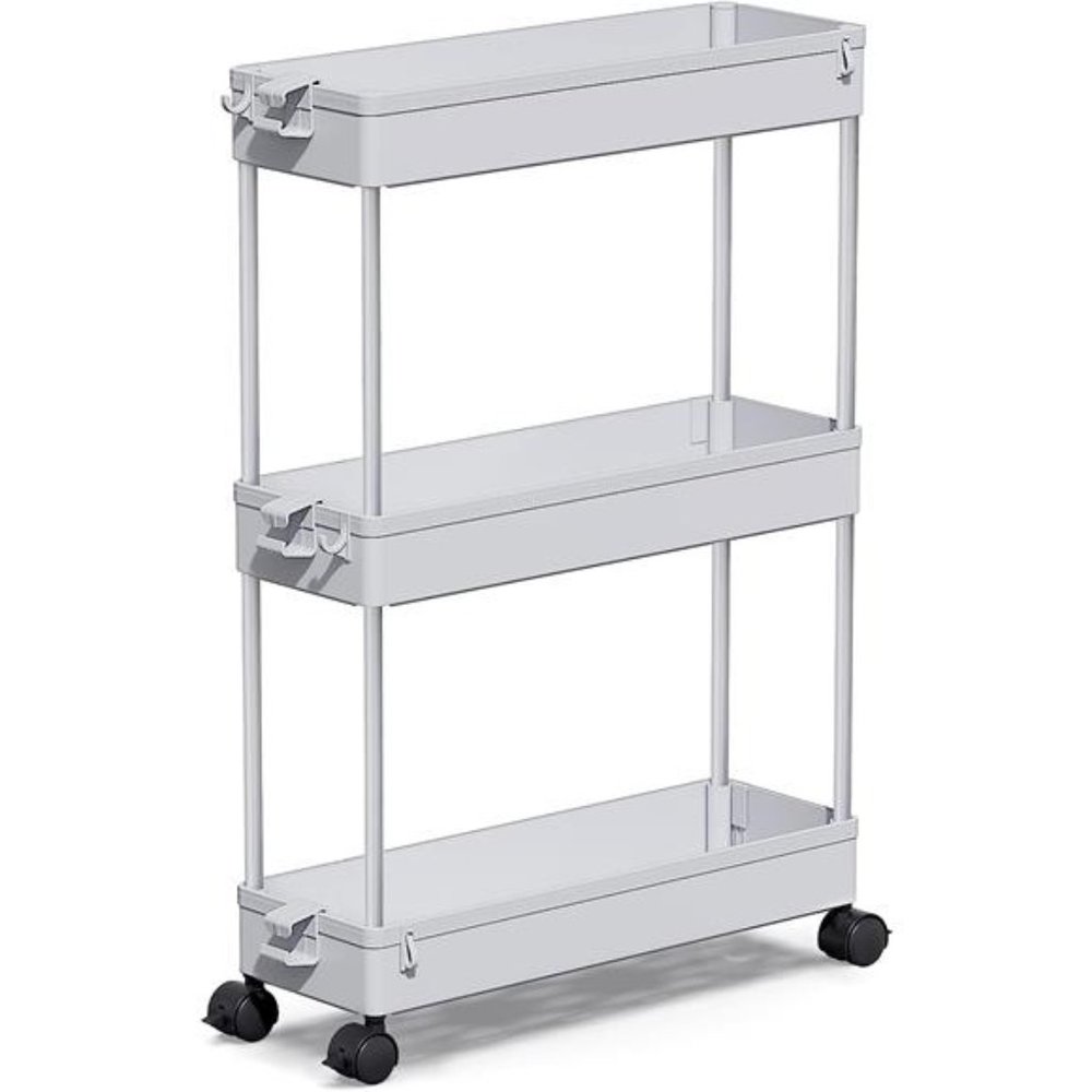 Slim Rolling Storage Cart, Laundry Room Organization,3 Tier Mobile Shelving Unit